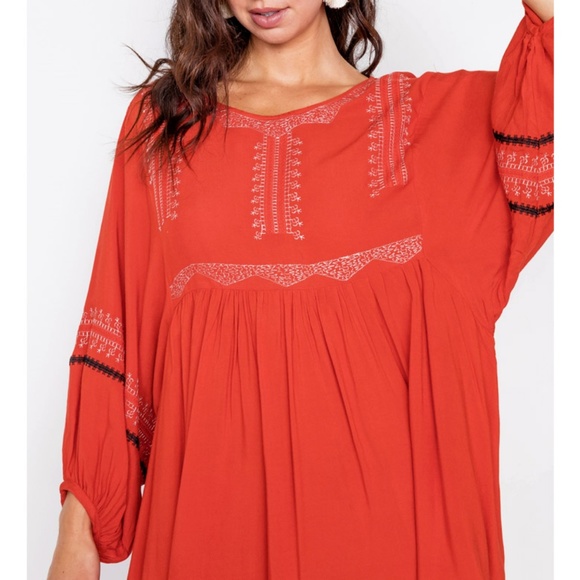 Embroidered Oversize Batwing Sleeves Peasant Dress - Picture 3 of 8